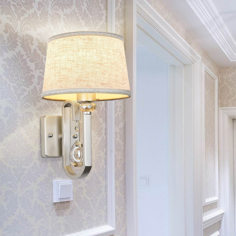 Avtoit | Fabrics Drum Shade Wall Mounted Lamp Modern 1 Light Wall Light with Metal Square Back Plate in Silver