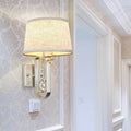 Avtoit | Fabrics Drum Shade Wall Mounted Lamp Modern 1 Light Wall Light with Metal Square Back Plate in Silver