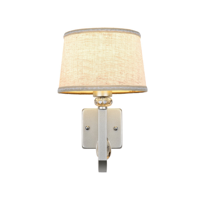 Avtoit | Fabrics Drum Shade Wall Mounted Lamp Modern 1 Light Wall Light with Metal Square Back Plate in Silver