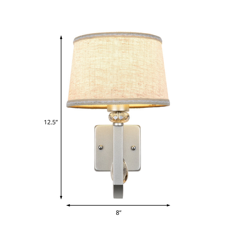 Avtoit | Fabrics Drum Shade Wall Mounted Lamp Modern 1 Light Wall Light with Metal Square Back Plate in Silver
