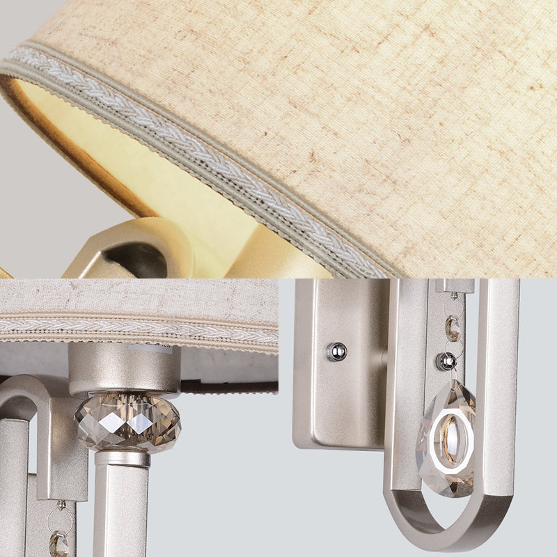 Avtoit | Fabrics Drum Shade Wall Mounted Lamp Modern 1 Light Wall Light with Metal Square Back Plate in Silver