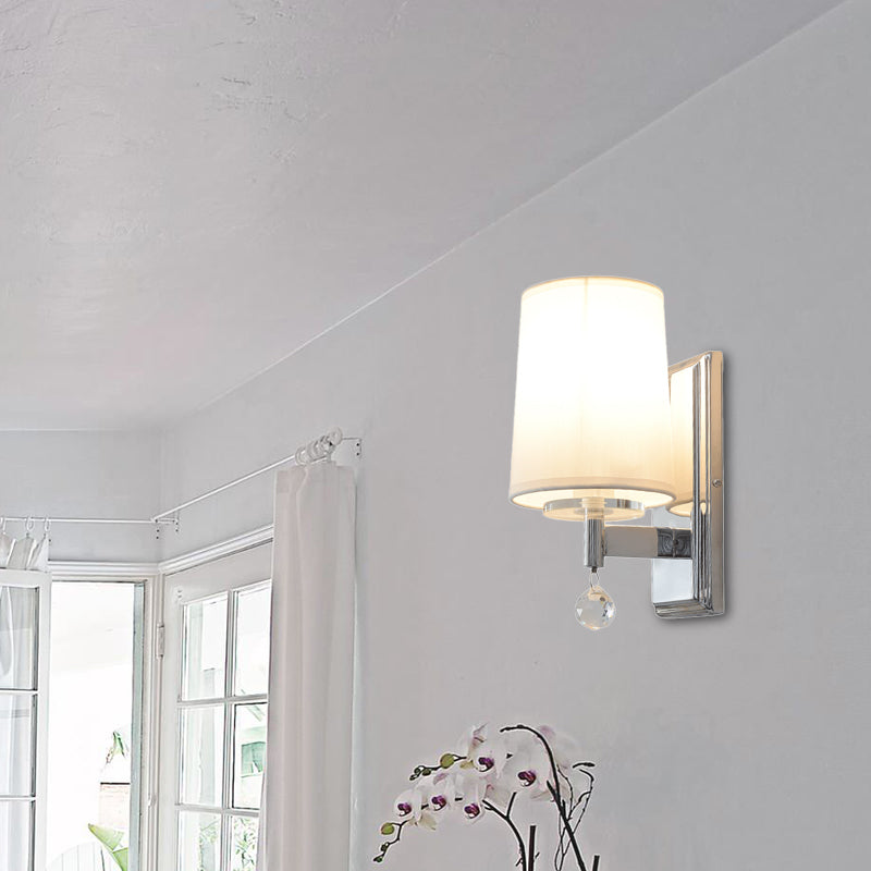 Avtoit | Fabric Cone Shade Wall Lamp with Crystal Ball Decoration Modern Style 1 Head Wall Light in Chrome