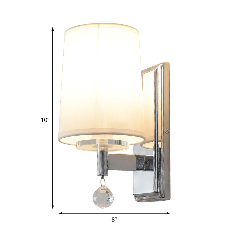 Avtoit | Fabric Cone Shade Wall Lamp with Crystal Ball Decoration Modern Style 1 Head Wall Light in Chrome