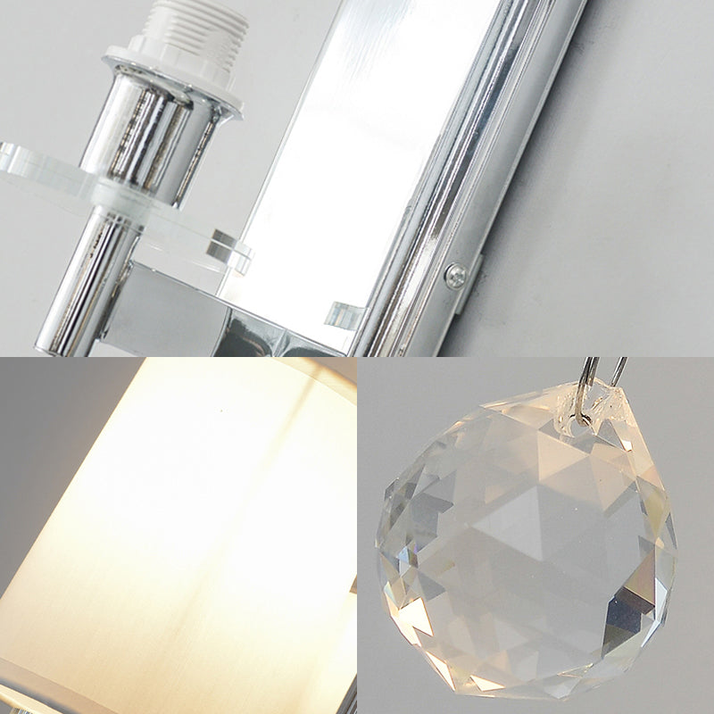 Avtoit | Fabric Cone Shade Wall Lamp with Crystal Ball Decoration Modern Style 1 Head Wall Light in Chrome
