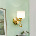 Avtoit | Nordic Style Cylinder Wall Lamp Frosted Glass 1/2-Light Wall Light with Amber Crystal Drops in Brass