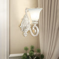Avtoit | Milk glass flower wall lamp vintage 1/2 head wall-mounted light with clear crystal accent in white for the bedroom