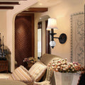 Avtoit | White Fabric Bell Wall Lamp Contemporary 1 Light Wall Lamp with Crystal Ball and Straight Arm in Black