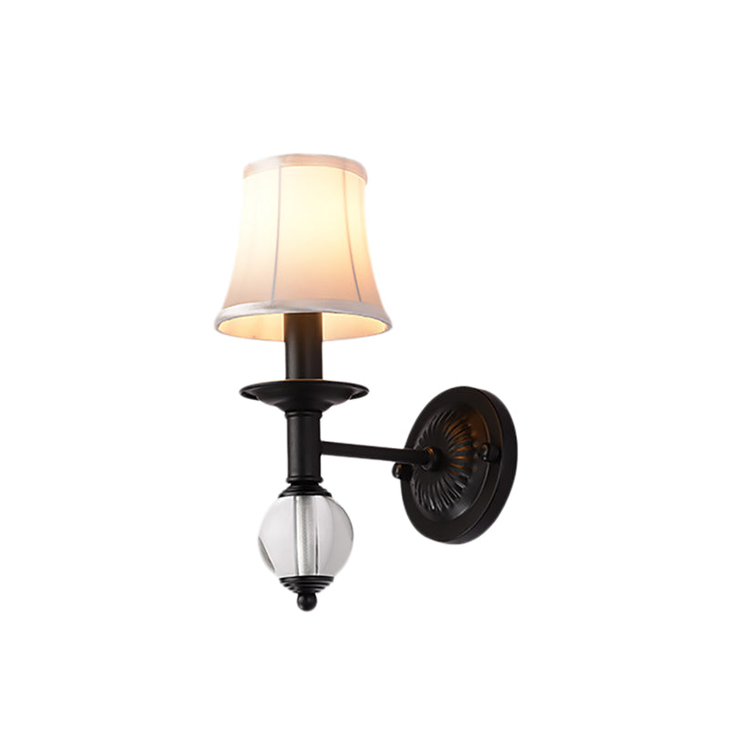 Avtoit | White Fabric Bell Wall Lamp Contemporary 1 Light Wall Lamp with Crystal Ball and Straight Arm in Black