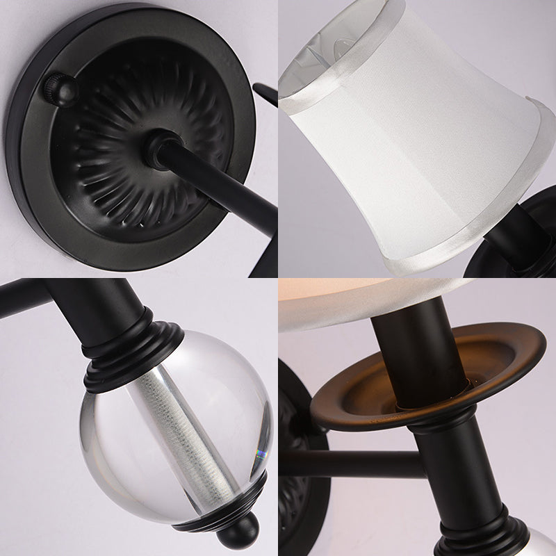 Avtoit | White Fabric Bell Wall Lamp Contemporary 1 Light Wall Lamp with Crystal Ball and Straight Arm in Black