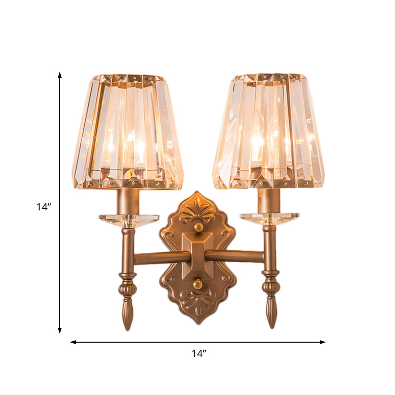 Avtoit | Faceted Crystal Wall Light with Conical Shade Modernist 1/2-Light Wall Lamp in Copper for Bedroom