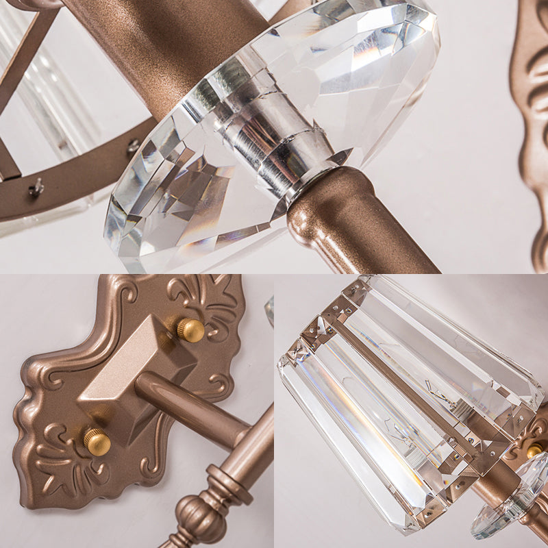 Avtoit | Faceted Crystal Wall Light with Conical Shade Modernist 1/2-Light Wall Lamp in Copper for Bedroom