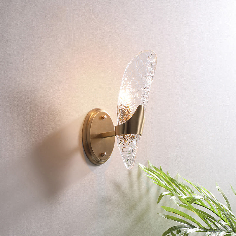 Avtoit | 1/2-Pear Exposed Wall Lighting Contemporary Textured Glass Wall Lamp in Brass for the Dining Room