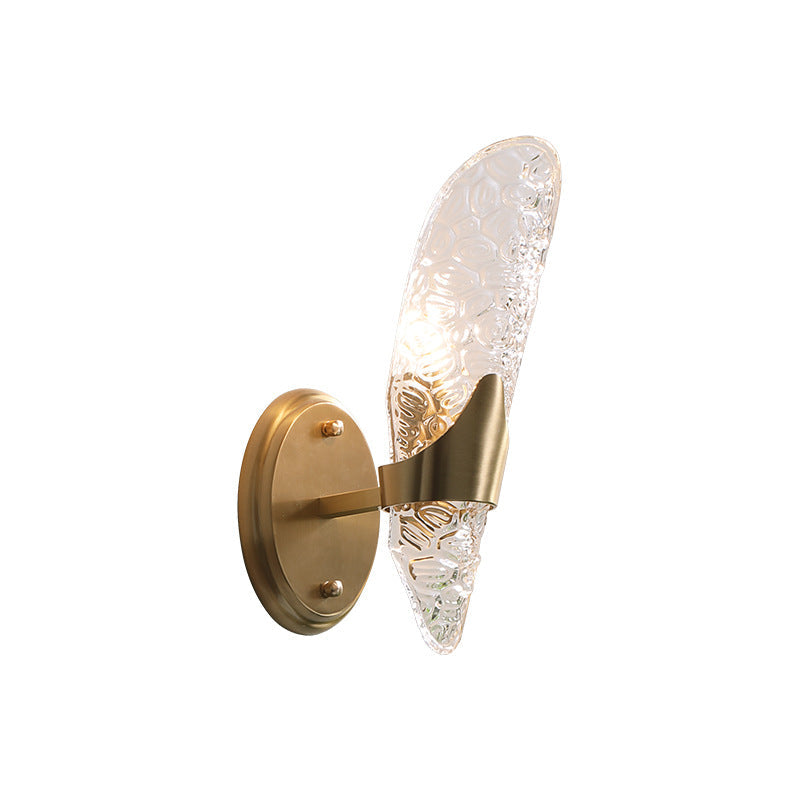Avtoit | 1/2-Pear Exposed Wall Lighting Contemporary Textured Glass Wall Lamp in Brass for the Dining Room
