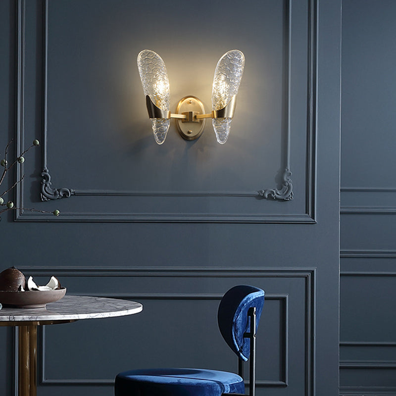 Avtoit | 1/2-Pear Exposed Wall Lighting Contemporary Textured Glass Wall Lamp in Brass for the Dining Room