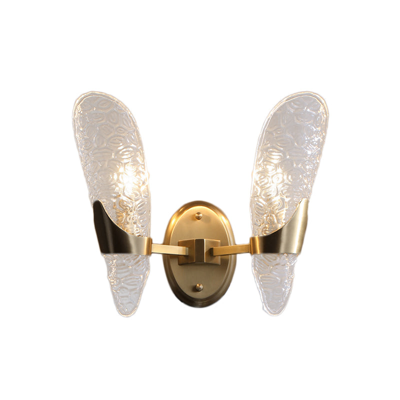 Avtoit | 1/2-Pear Exposed Wall Lighting Contemporary Textured Glass Wall Lamp in Brass for the Dining Room
