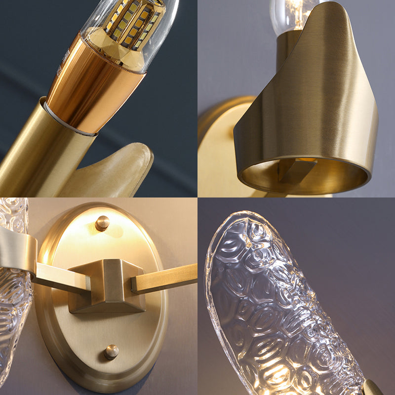 Avtoit | 1/2-Pear Exposed Wall Lighting Contemporary Textured Glass Wall Lamp in Brass for the Dining Room