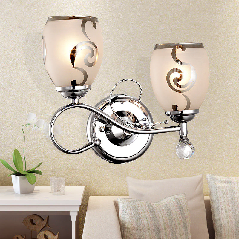 Avtoit | 2 Bulb Bowl Wall Lighting Modern Style Glass Wall Lighting with Crystal Ball in Chrome for Living Room