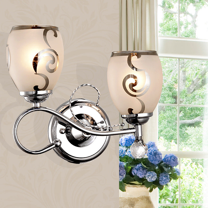 Avtoit | 2 Bulb Bowl Wall Lighting Modern Style Glass Wall Lighting with Crystal Ball in Chrome for Living Room