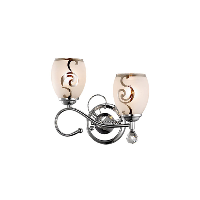 Avtoit | 2 Bulb Bowl Wall Lighting Modern Style Glass Wall Lighting with Crystal Ball in Chrome for Living Room