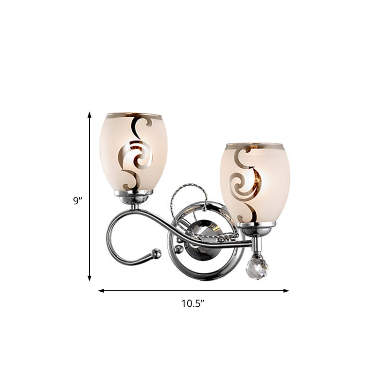 Avtoit | 2 Bulb Bowl Wall Lighting Modern Style Glass Wall Lighting with Crystal Ball in Chrome for Living Room