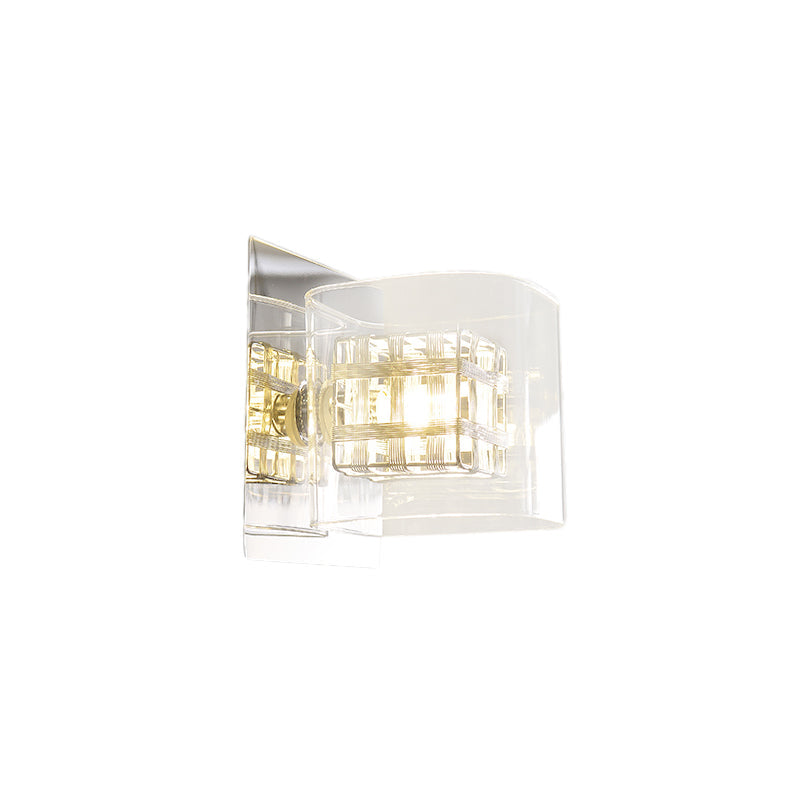 Avtoit | Clear Glass Square Wall Lamp Contemporary 1 Light Wall Lamp with Inner Wire Shade in Chrome for Hallway