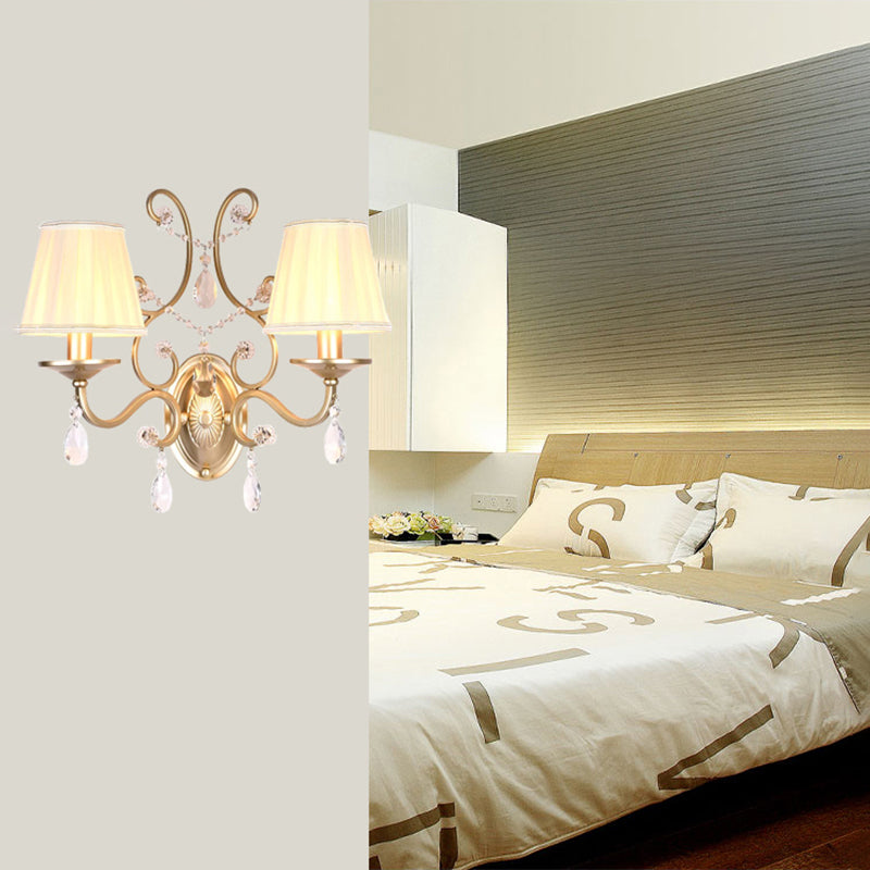 Avtoit | Curved Arm Wall Light Contemporary Crystal 1/2-Light Wall Mounted Lighting with/without Shade in Brass