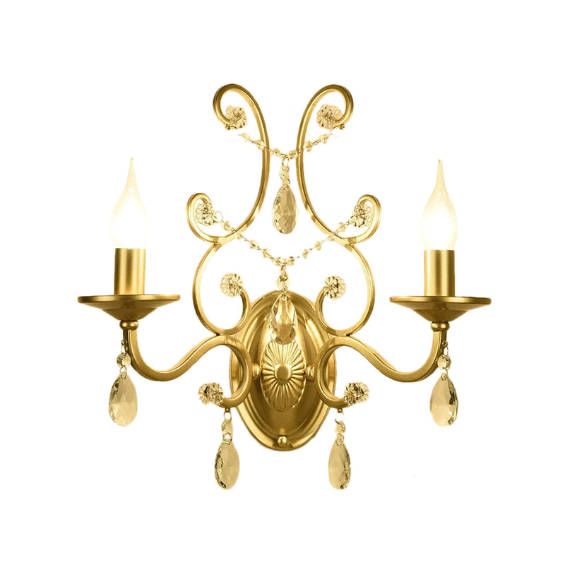 Avtoit | Curved Arm Wall Light Contemporary Crystal 1/2-Light Wall Mounted Lighting with/without Shade in Brass