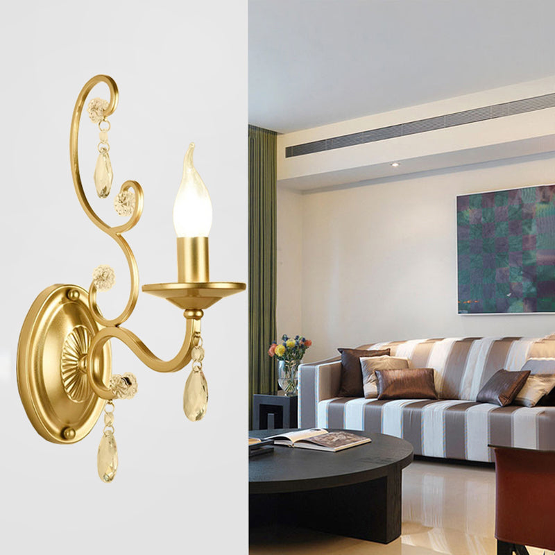 Avtoit | Curved Arm Wall Light Contemporary Crystal 1/2-Light Wall Mounted Lighting with/without Shade in Brass