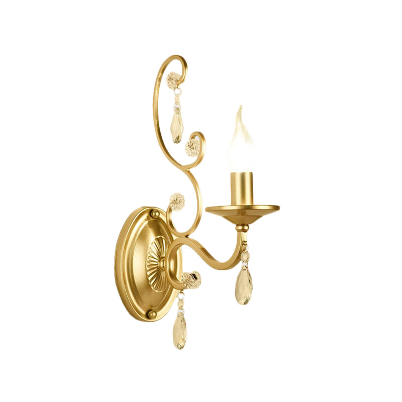 Avtoit | Curved Arm Wall Light Contemporary Crystal 1/2-Light Wall Mounted Lighting with/without Shade in Brass