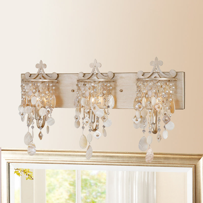 Avtoit | Linear Wall Mount Light Modern Style Shell and Crystal 1/3-Light Wall Light with Pearl Decoration in Gold