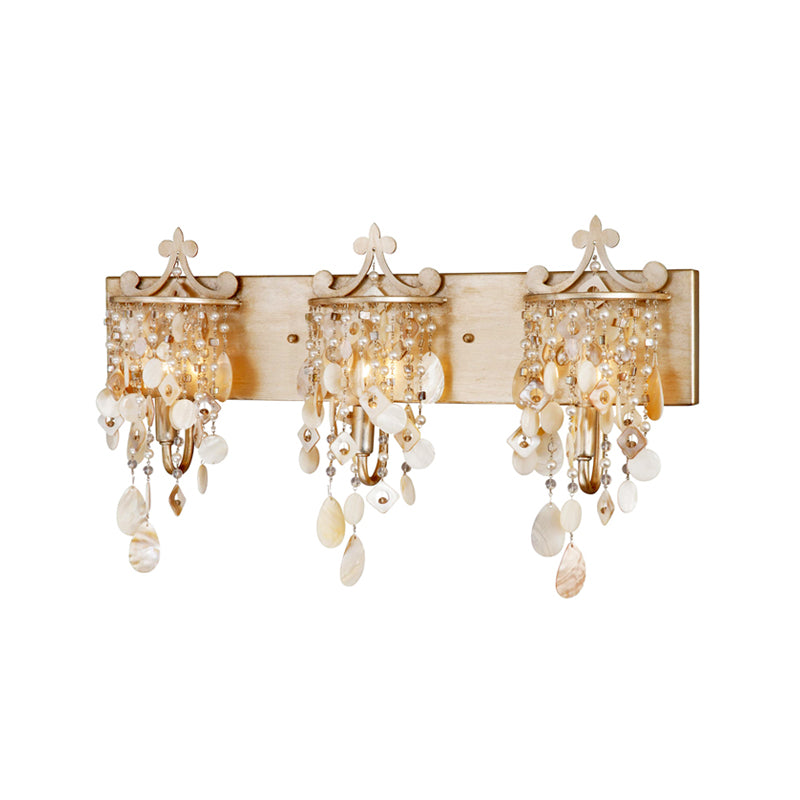 Avtoit | Linear Wall Mount Light Modern Style Shell and Crystal 1/3-Light Wall Light with Pearl Decoration in Gold