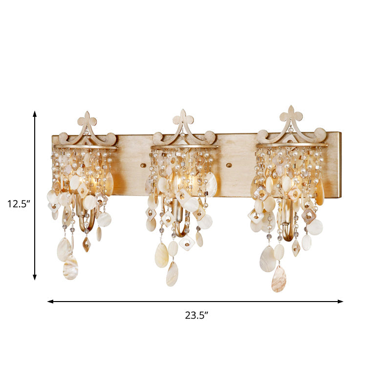 Avtoit | Linear Wall Mount Light Modern Style Shell and Crystal 1/3-Light Wall Light with Pearl Decoration in Gold