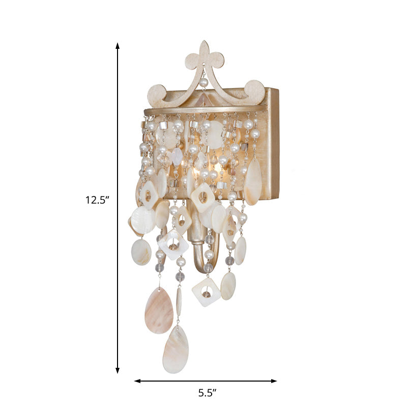 Avtoit | Linear Wall Mount Light Modern Style Shell and Crystal 1/3-Light Wall Light with Pearl Decoration in Gold