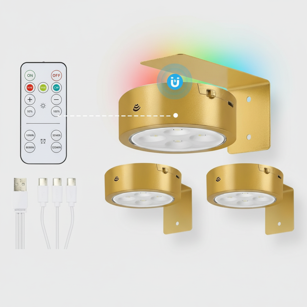 Avtoit | 2 + 1 | Wireless Picture Lights – No Drilling, Rechargeable, Color Change with Remote Control