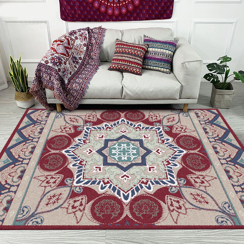 Avtoit | Pink Bedroom Rug Moroccan Medallion Floral Pattern Area Rug Polyester Machine Washable Non-Slip Backing Rug