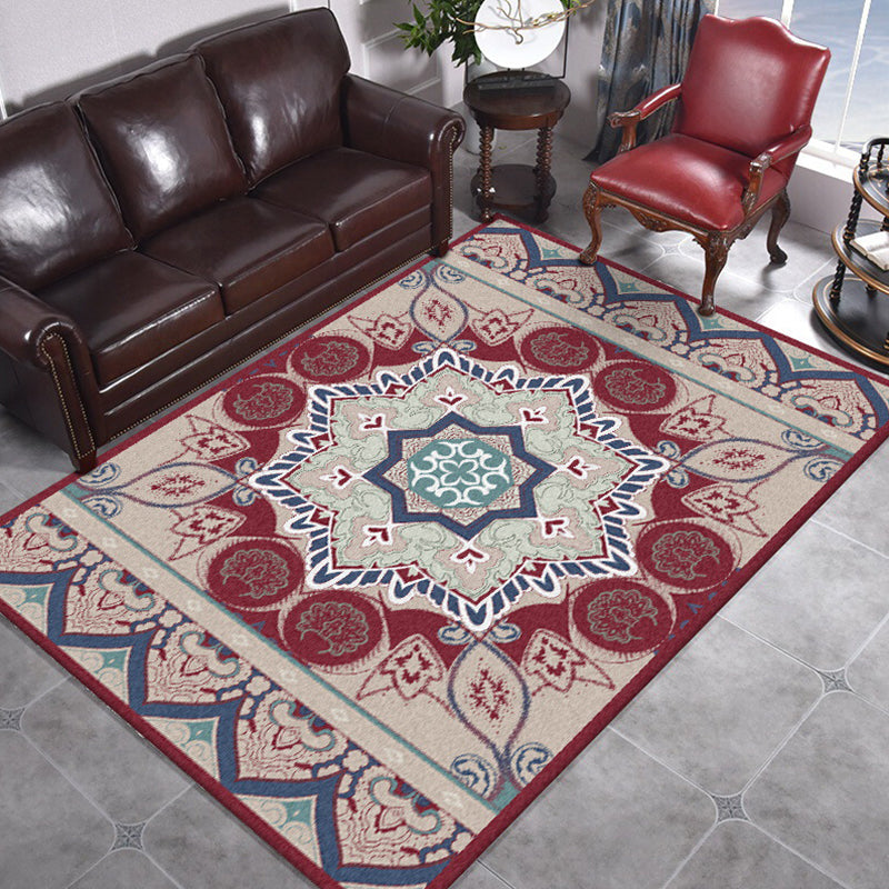 Avtoit | Pink Bedroom Rug Moroccan Medallion Floral Pattern Area Rug Polyester Machine Washable Non-Slip Backing Rug