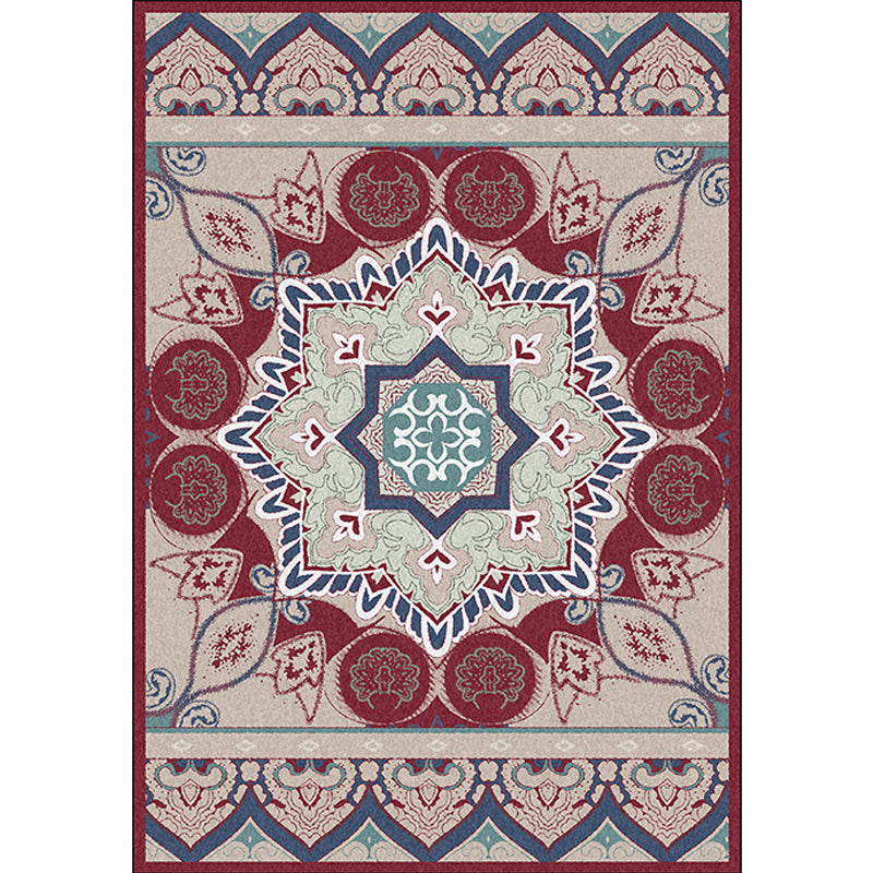 Avtoit | Pink Bedroom Rug Moroccan Medallion Floral Pattern Area Rug Polyester Machine Washable Non-Slip Backing Rug