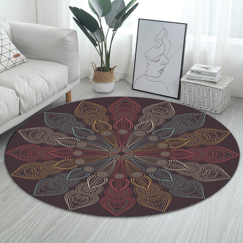 Avtoit | Dark brown Moroccan rug flannel floral pattern rug washable non-slip backing rug for the living room
