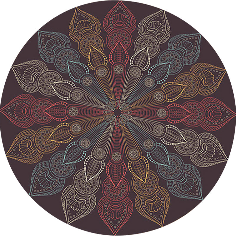 Avtoit | Dark brown Moroccan rug flannel floral pattern rug washable non-slip backing rug for the living room