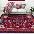Avtoit | Moroccan Living Room Rug with Red Medallion Floral Pattern Rug Polyester Non-slip Machine Washable Rug