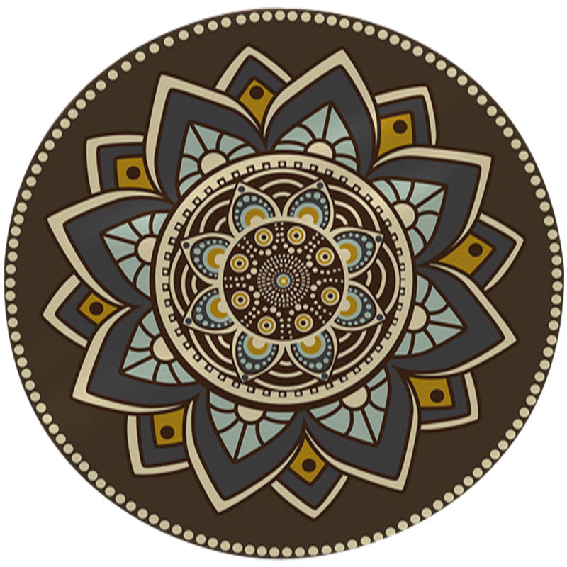 Avtoit | Dark brown Moroccan rug flannel floral pattern rug washable non-slip backing rug for the living room