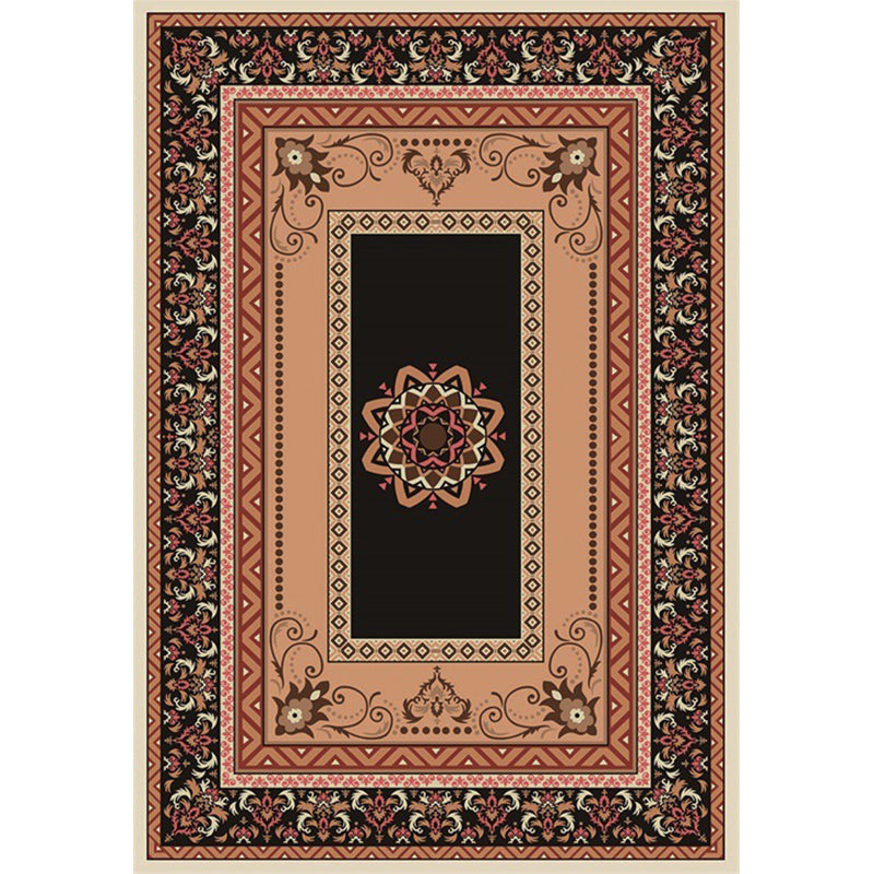 Avtoit | Black and brown bedroom rug Moroccan medallion floral pattern area rug polyester non-slip pet-friendly rug