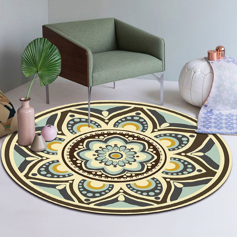 Avtoit | Unique flower pattern carpet green and yellow Mediterranean carpet flannel non-slip bottom washable carpet for living room