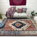 Avtoit | Moroccan Living Room Rug in Brown Medallion Floral Pattern Carpet Polyester Non-Slip Stain-Resistant Area Rug
