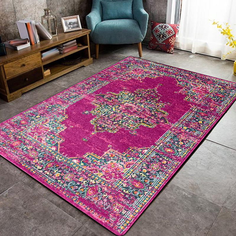 Avtoit | Purple Bedroom Rug Moroccan Medallion Floral Pattern Rug Polyester Washable Non-Slip Back Rug