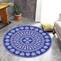 Avtoit | Blue Mediterranean Rug Flannel Floral Pattern Rug Washable Non-Slip Back Rug for the Living Room