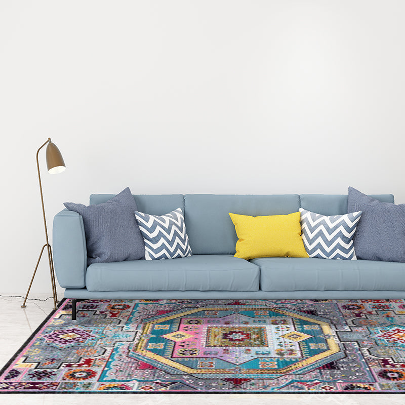 Avtoit | Mediterranean Moroccan carpet in blue medallion floral pattern carpet polyester non-slip carpet for home decor