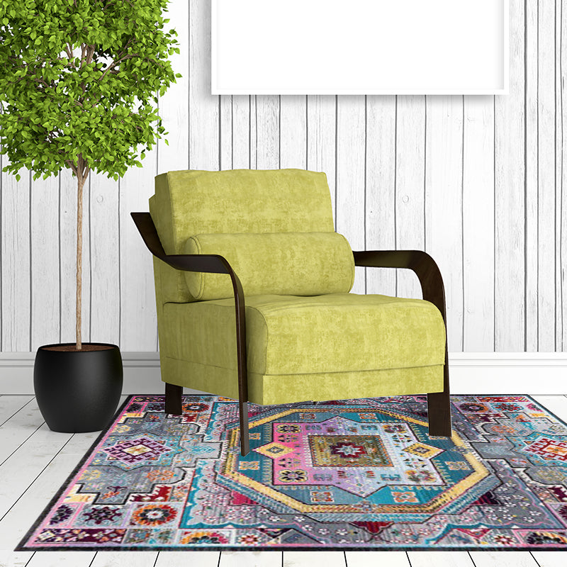 Avtoit | Mediterranean Moroccan carpet in blue medallion floral pattern carpet polyester non-slip carpet for home decor