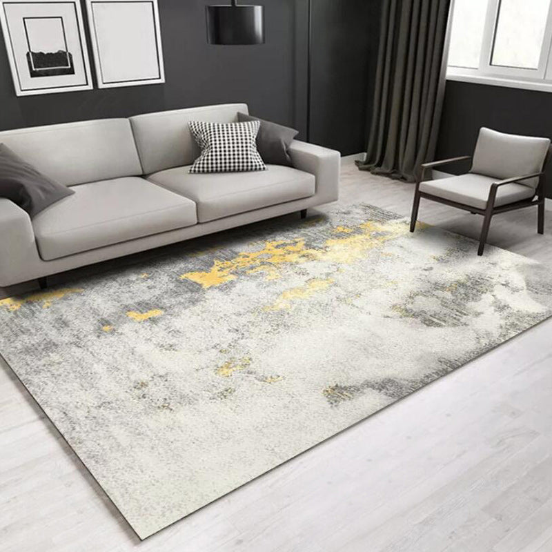 Avtoit | Stylish Abstract Rug White and Gold Casual Rug Polyester Washable Non-Slip Bottom Carpet for Living Room