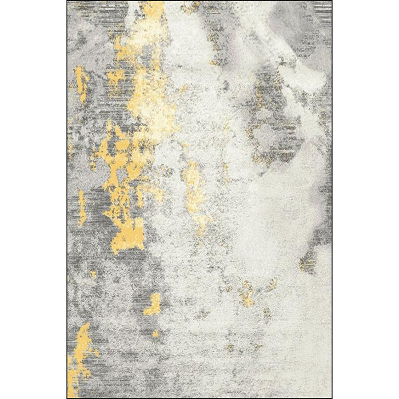 Avtoit | Stylish Abstract Rug White and Gold Casual Rug Polyester Washable Non-Slip Bottom Carpet for Living Room